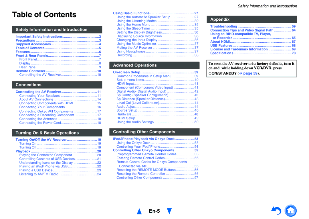 Onkyo HT-r591 instruction manual Table of Contents 