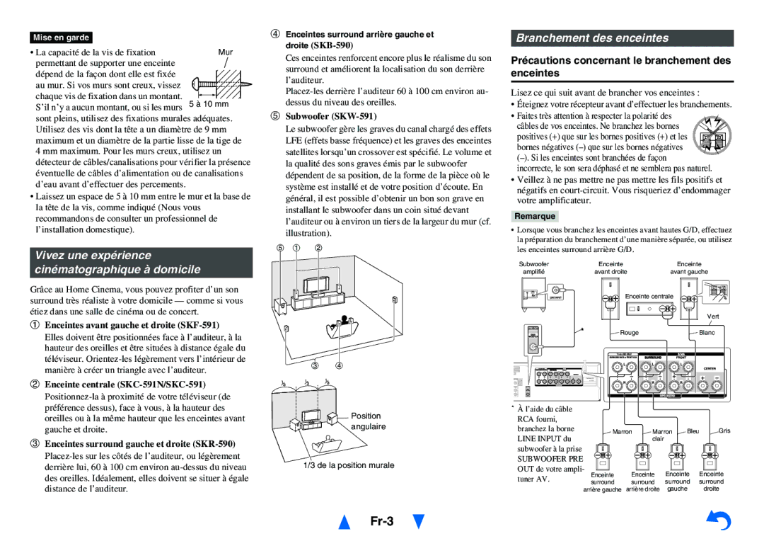 Onkyo HT-r591 instruction manual Fr-3, Vivez une expérience cinématographique à domicile, Branchement des enceintes 