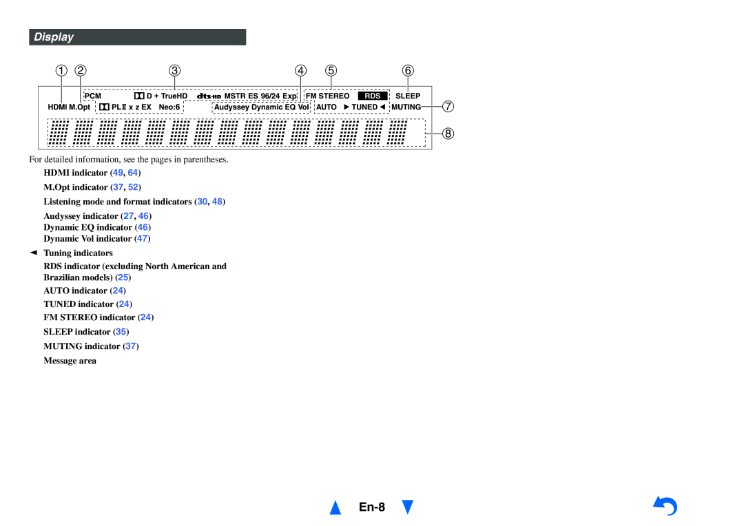 Onkyo HT-r591 instruction manual En-8, Display 