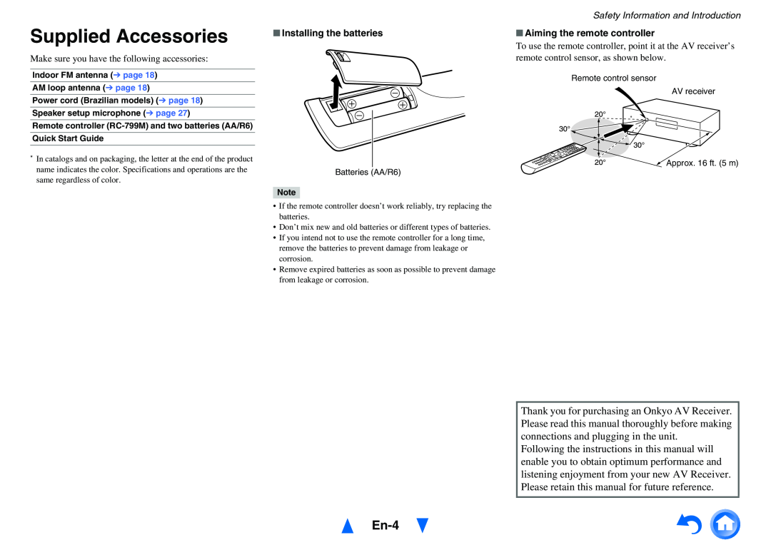 Onkyo HT-r591 instruction manual Supplied Accessories, En-4 