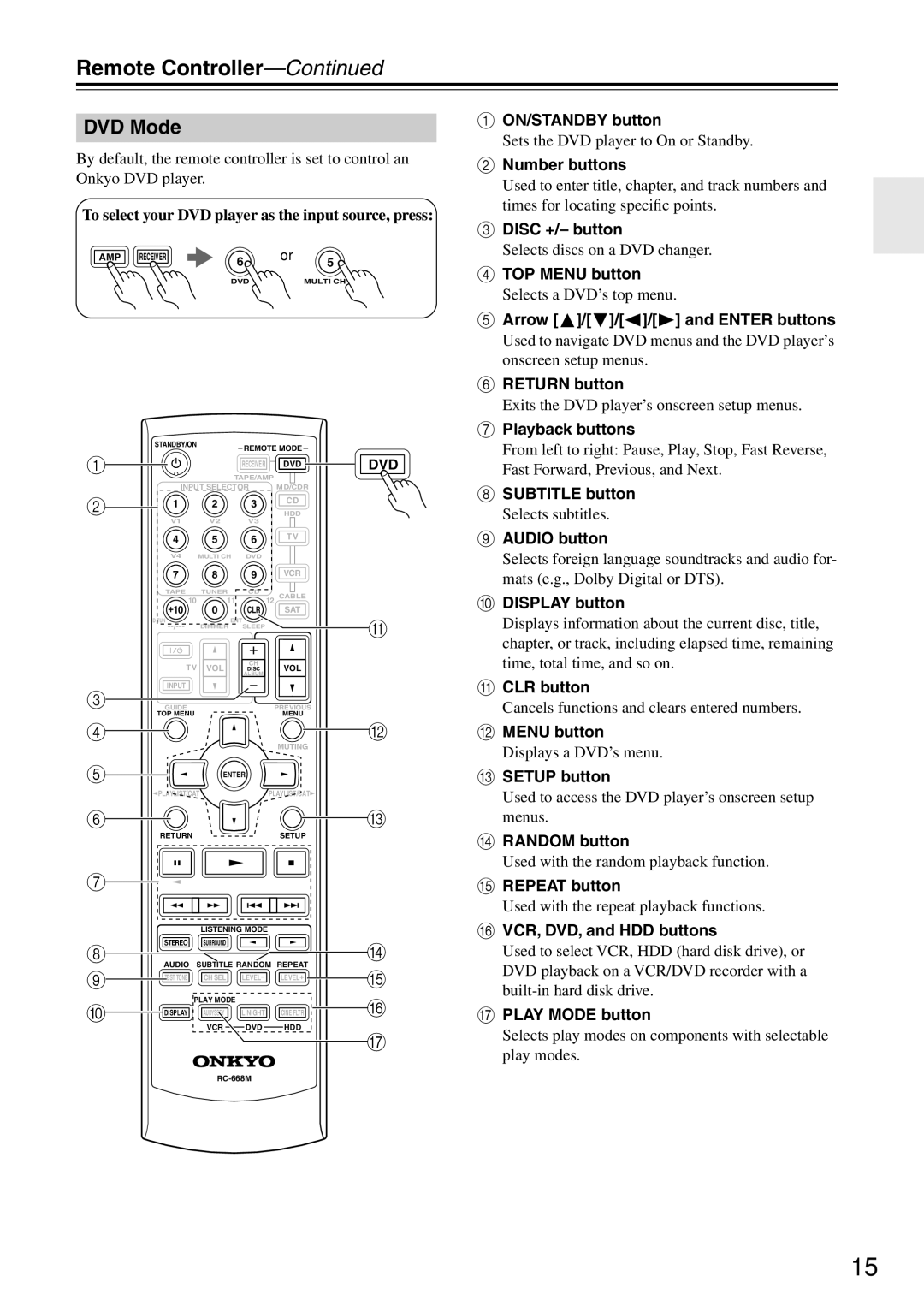 Onkyo HT-R640 instruction manual DVD Mode 