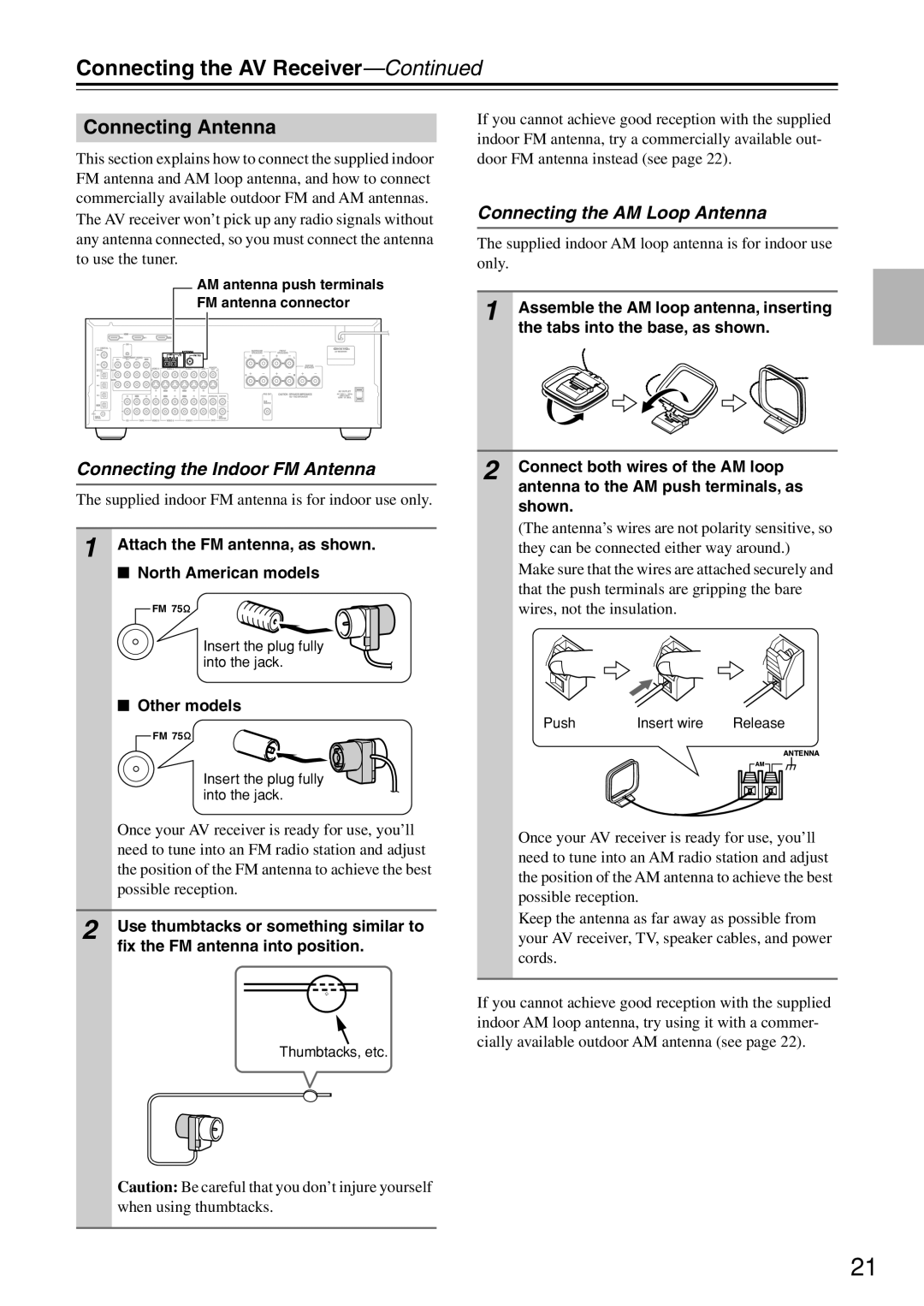 Onkyo HT-R640 Connecting Antenna, Connecting the Indoor FM Antenna, Connecting the AM Loop Antenna, Other models 