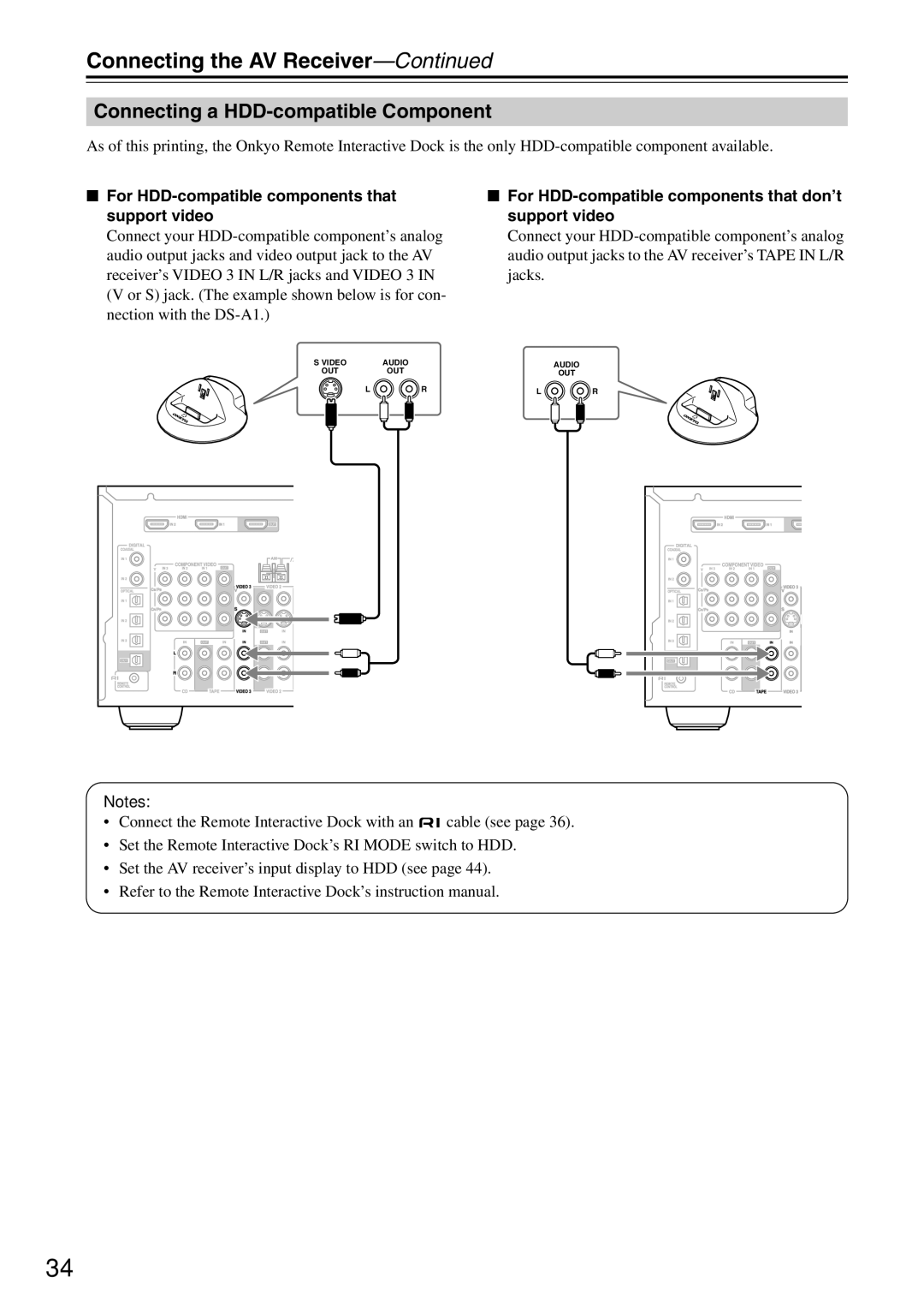 Onkyo HT-R640 instruction manual Connecting a HDD-compatible Component, For HDD-compatible components that support video 