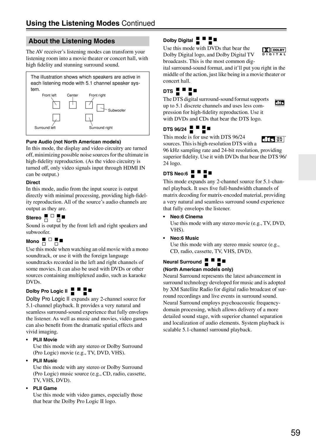 Onkyo HT-R640 instruction manual About the Listening Modes, Use this mode with any stereo movie e.g., TV, DVD, VHS 