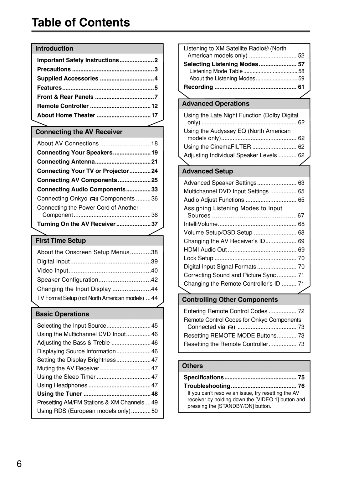 Onkyo HT-R640 instruction manual Table of Contents 