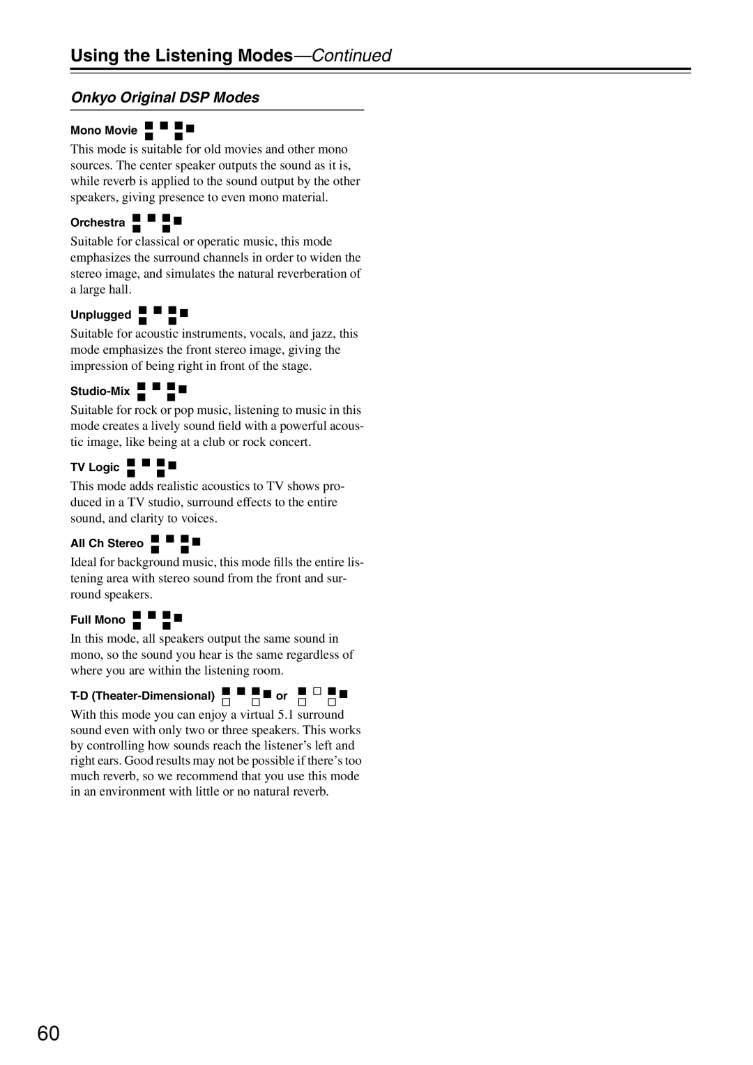 Onkyo HT-R640 instruction manual Onkyo Original DSP Modes 