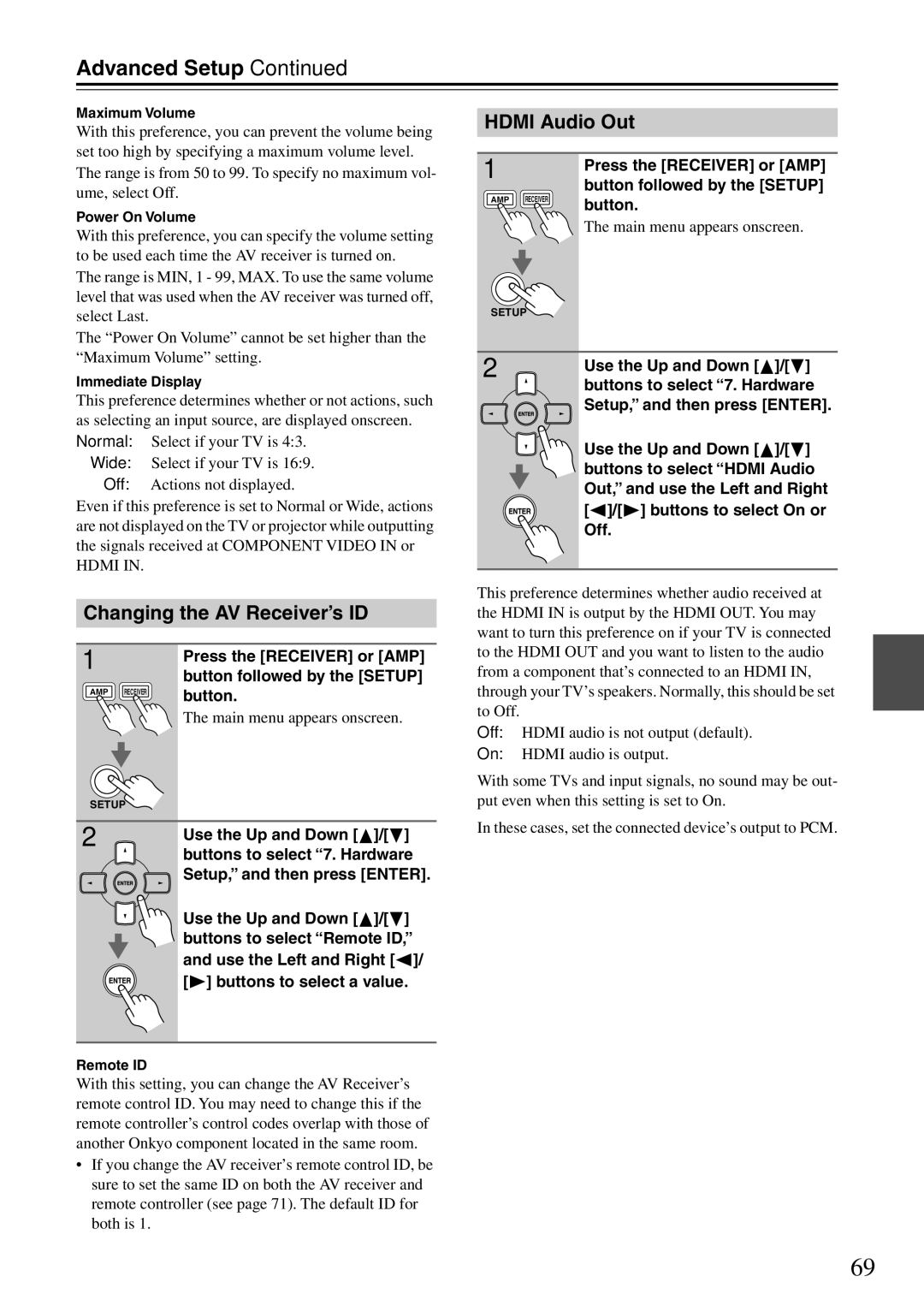 Onkyo HT-R640 instruction manual Changing the AV Receiver’s ID, Hdmi Audio Out 