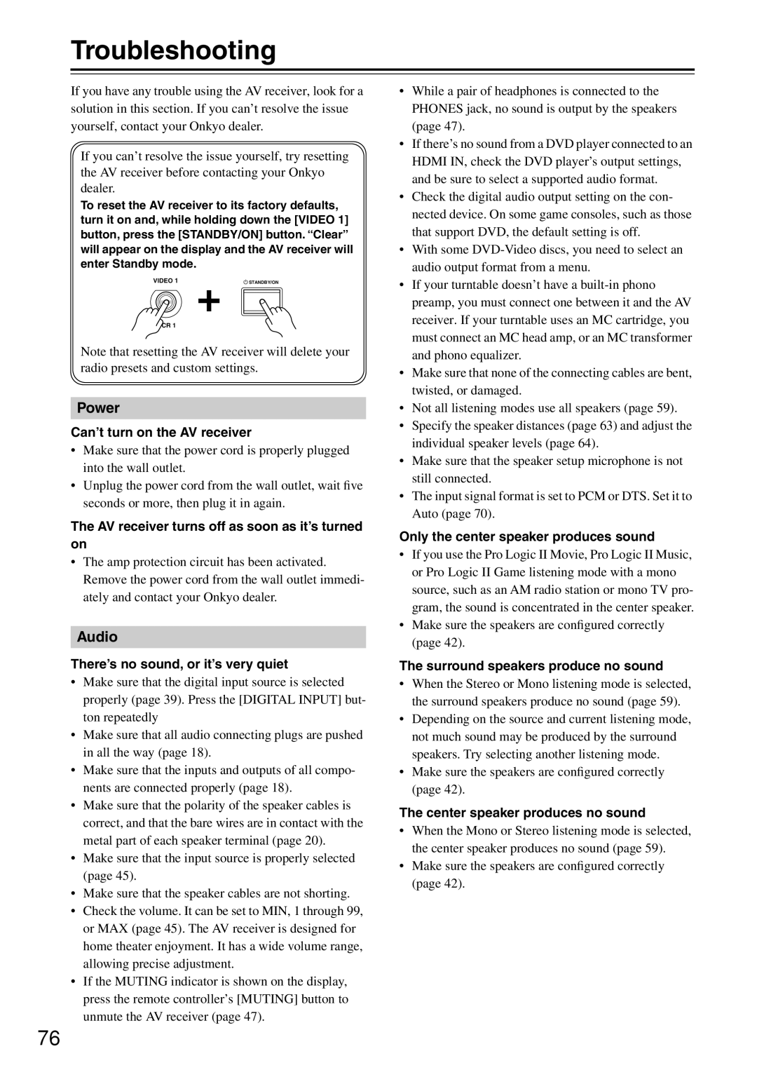 Onkyo HT-R640 instruction manual Troubleshooting 