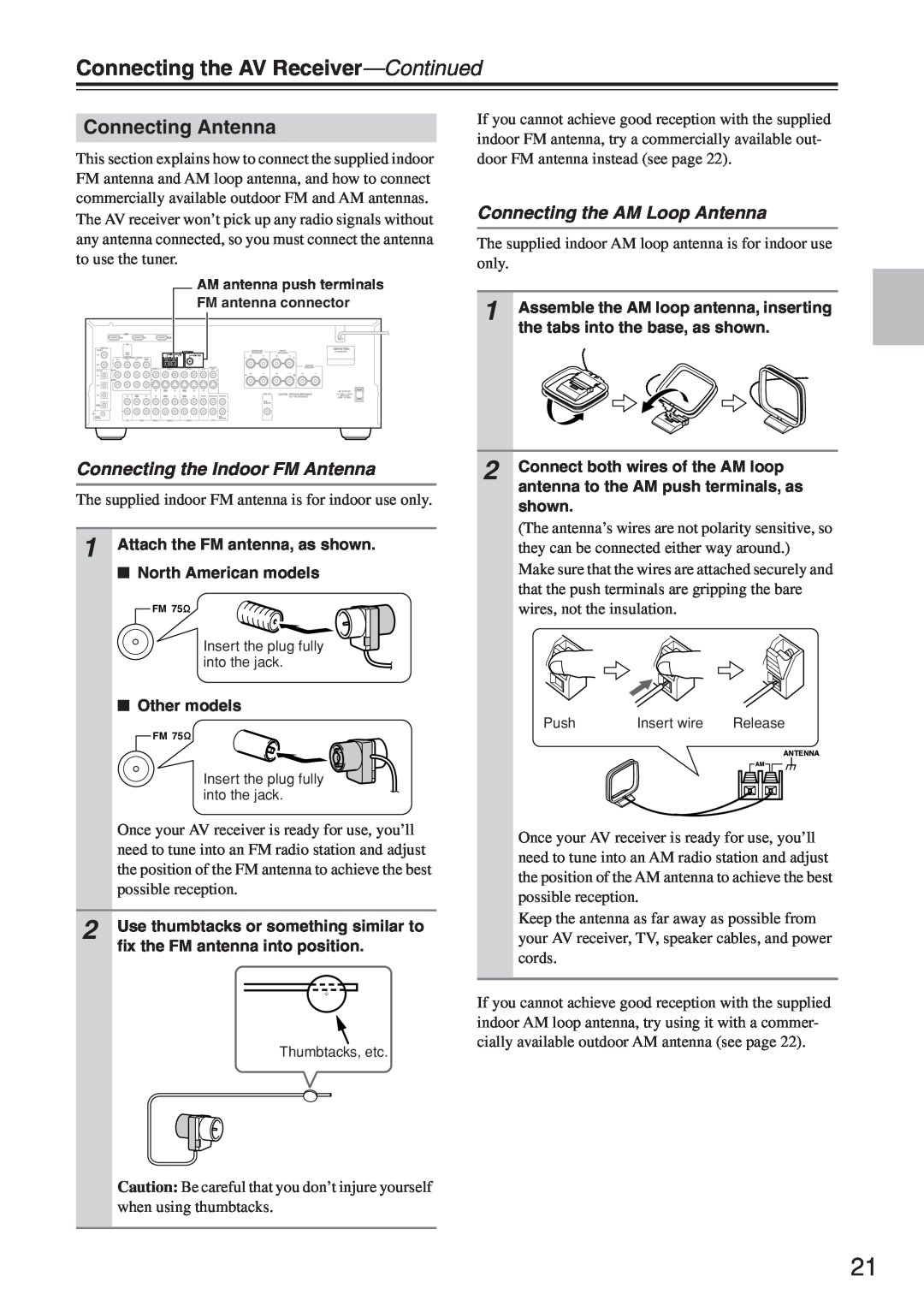 Onkyo HT-R640 instruction manual Connecting Antenna, Connecting the Indoor FM Antenna, Connecting the AM Loop Antenna 
