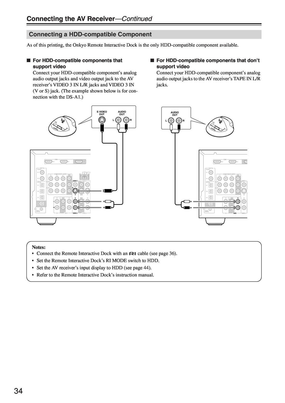 Onkyo HT-R640 instruction manual Connecting a HDD-compatible Component, Connecting the AV Receiver-Continued 
