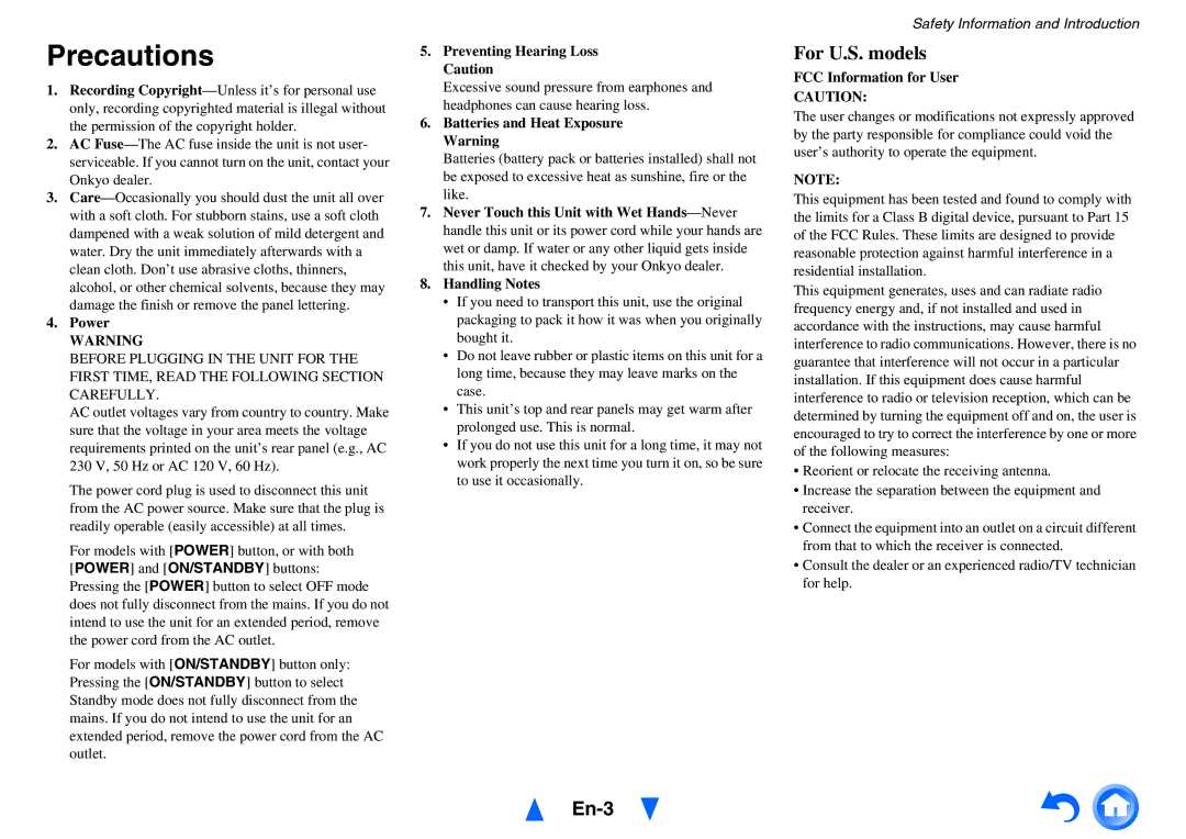 Onkyo HT-R758 instruction manual Precautions, En-3 