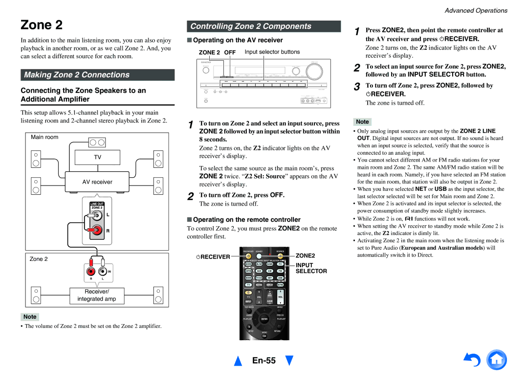 Onkyo HT-R758 instruction manual En-55, Making Zone 2 Connections, Controlling Zone 2 Components 