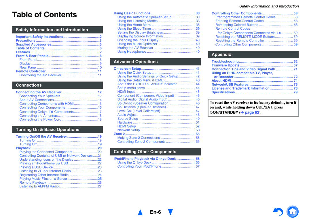 Onkyo HT-R758 instruction manual Table of Contents 