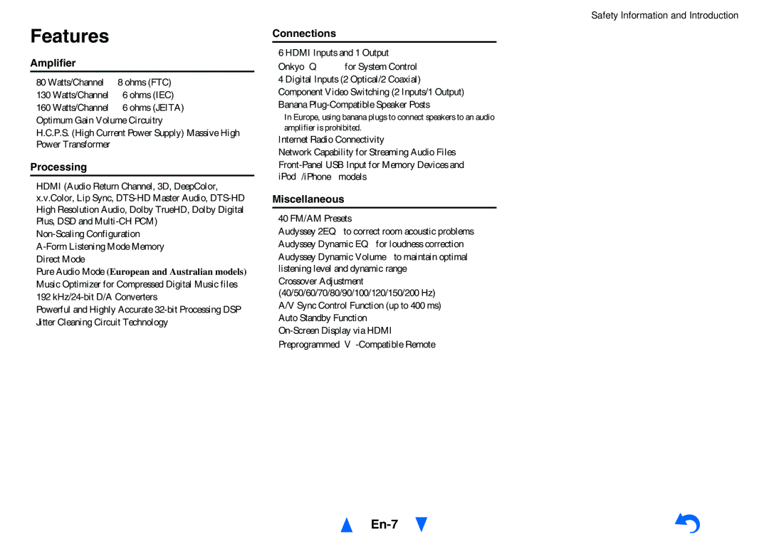 Onkyo HT-R758 instruction manual Features, En-7 