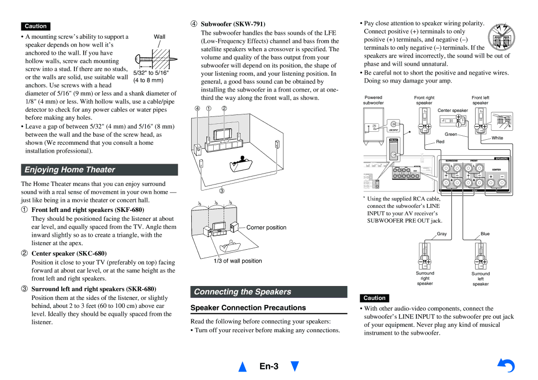 Onkyo HT-R758 instruction manual Enjoying Home Theater, Connecting the Speakers, Front left and right speakers SKF-680 