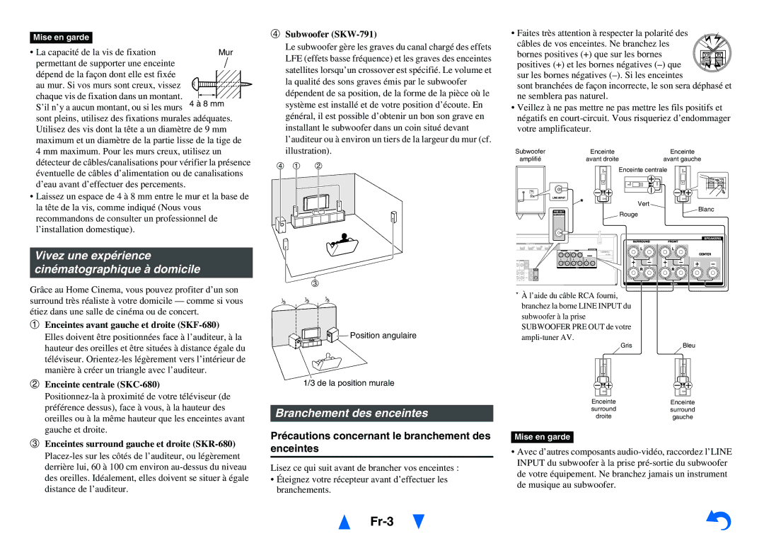 Onkyo HT-R758 instruction manual Fr-3, Vivez une expérience cinématographique à domicile, Branchement des enceintes 