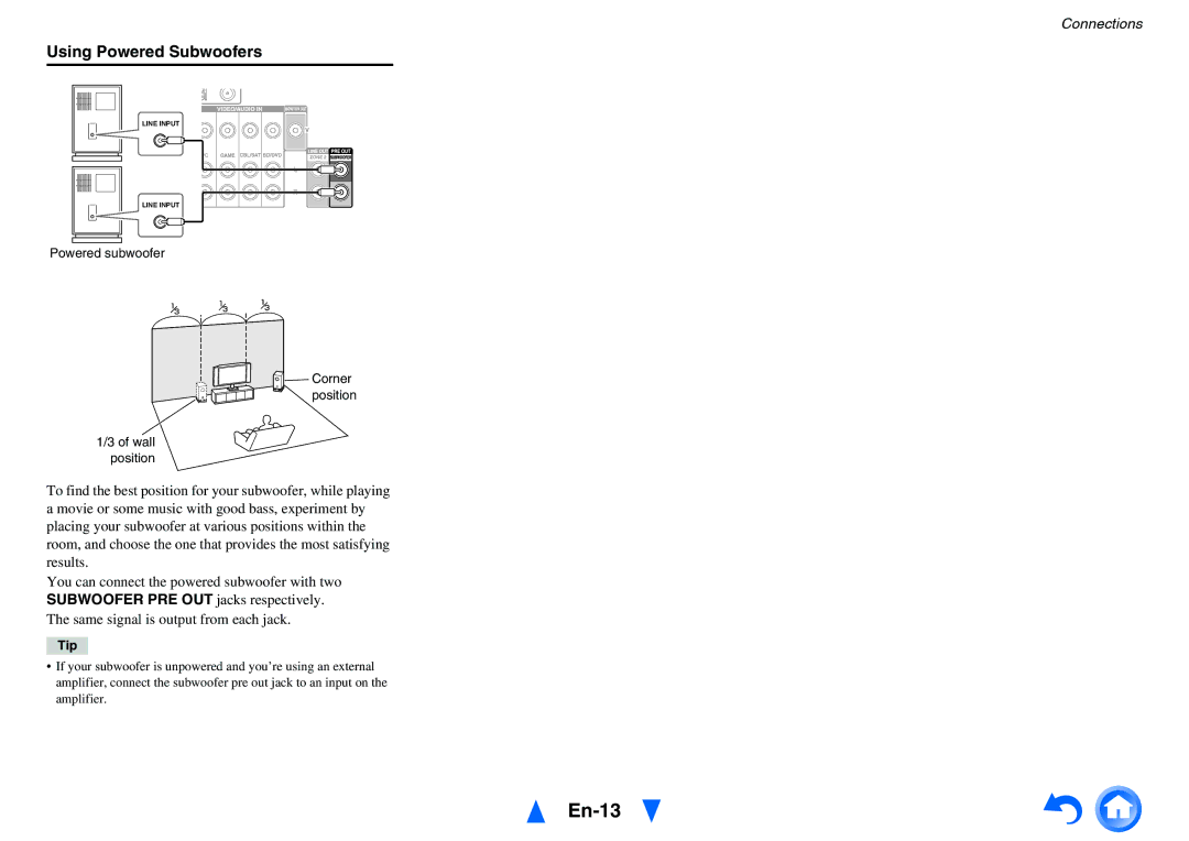 Onkyo HT-R791 instruction manual En-13, Using Powered Subwoofers 