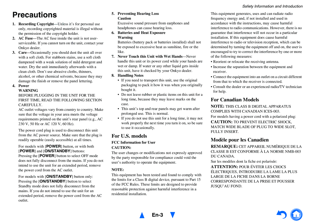 Onkyo HT-R791 instruction manual Precautions, En-3 