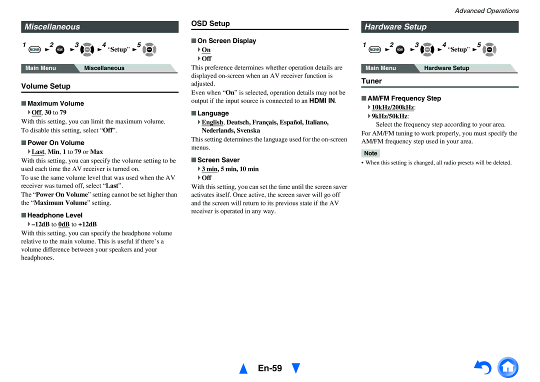 Onkyo HT-R791 instruction manual En-59, Miscellaneous, Hardware Setup 