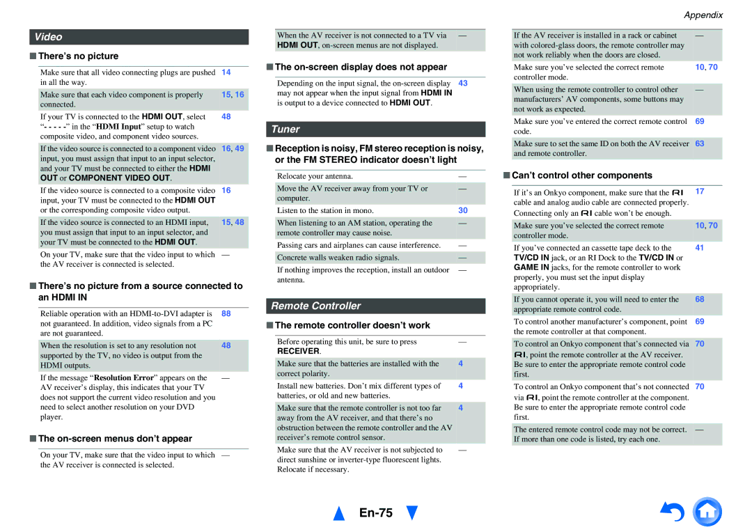 Onkyo HT-R791 instruction manual En-75, Video, Tuner, Remote Controller 