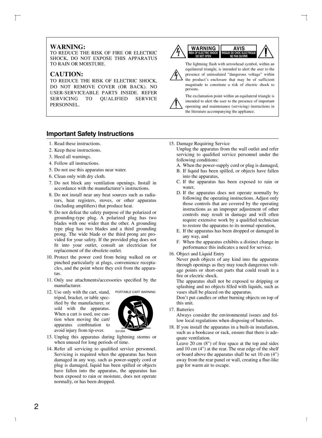 Onkyo HT-R8230 appendix Important Safety Instructions, Avis 