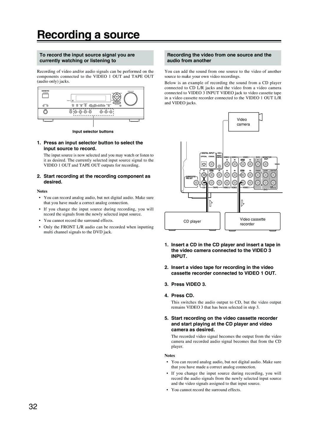 Onkyo HT-R8230 appendix Recording a source 