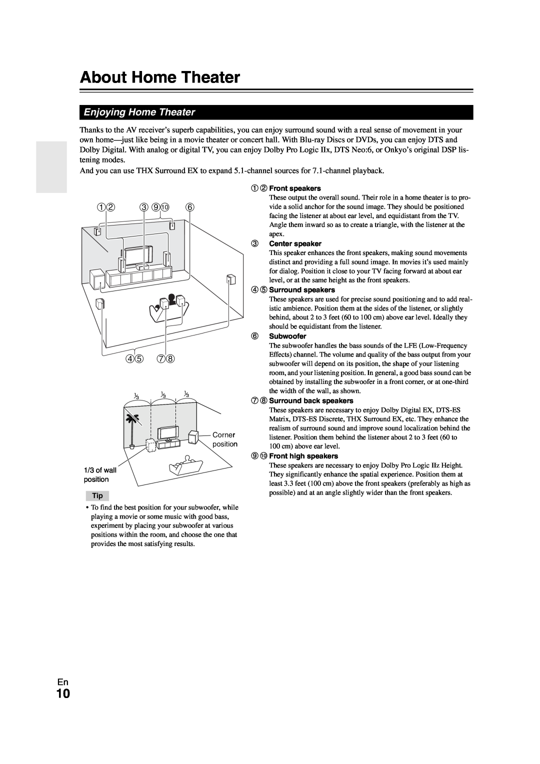 Onkyo HT-R980 instruction manual About Home Theater, Enjoying Home Theater, ab c ij f de gh 