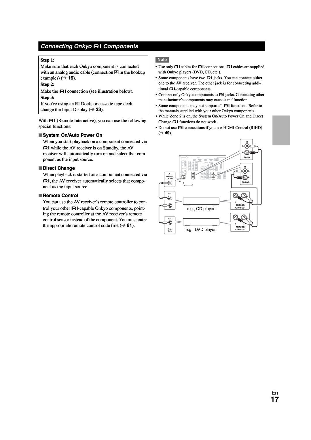Onkyo HT-R980 instruction manual Connecting Onkyo uComponents, System On/Auto Power On, Direct Change, Remote Control 