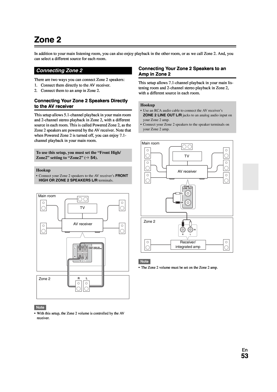 Onkyo HT-R980 instruction manual Connecting Zone, Connecting Your Zone 2 Speakers to an Amp in Zone 