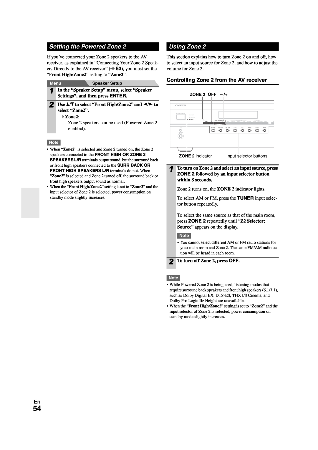 Onkyo HT-R980 instruction manual Setting the Powered Zone, Using Zone, Controlling Zone 2 from the AV receiver 