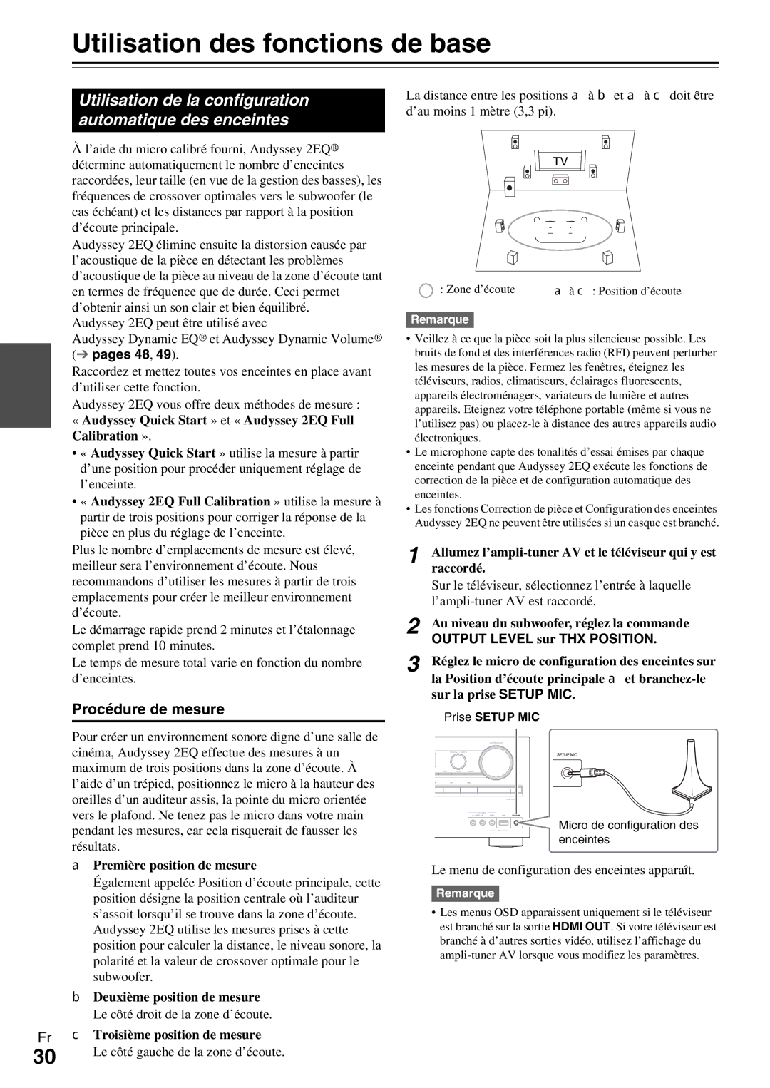 Onkyo HT-R990 Utilisation des fonctions de base, Utilisation de la configuration automatique des enceintes 