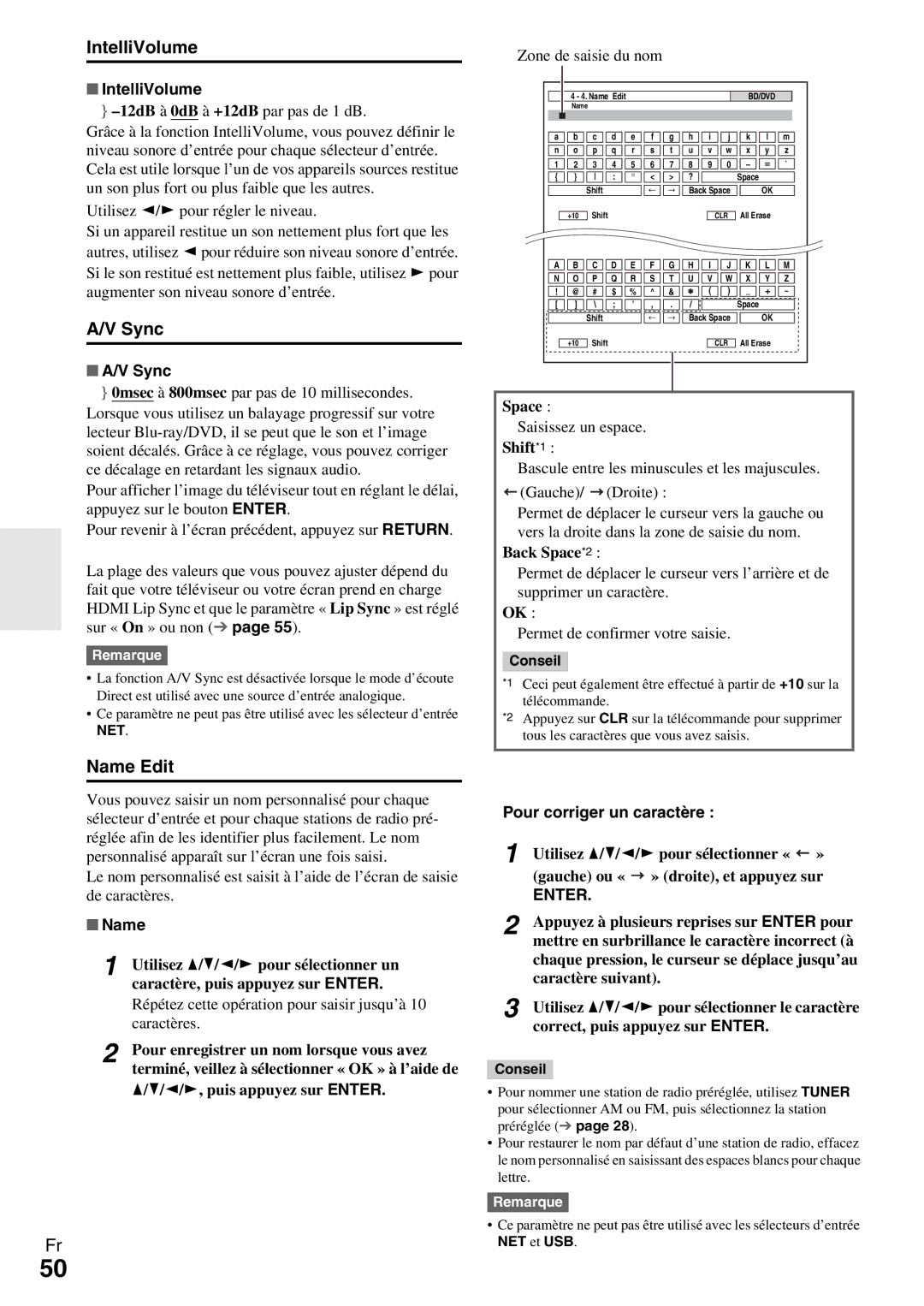 Onkyo HT-R990 instruction manual Pour corriger un caractère 