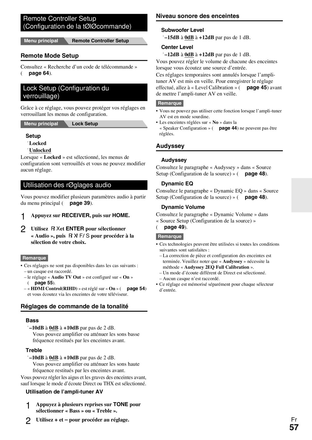 Onkyo HT-R990 Remote Controller Setup Configuration de la télécommande, Lock Setup Configuration du verrouillage 