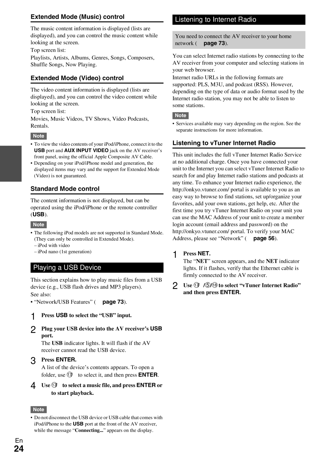 Onkyo HT-R990 instruction manual Playing a USB Device, Listening to Internet Radio 