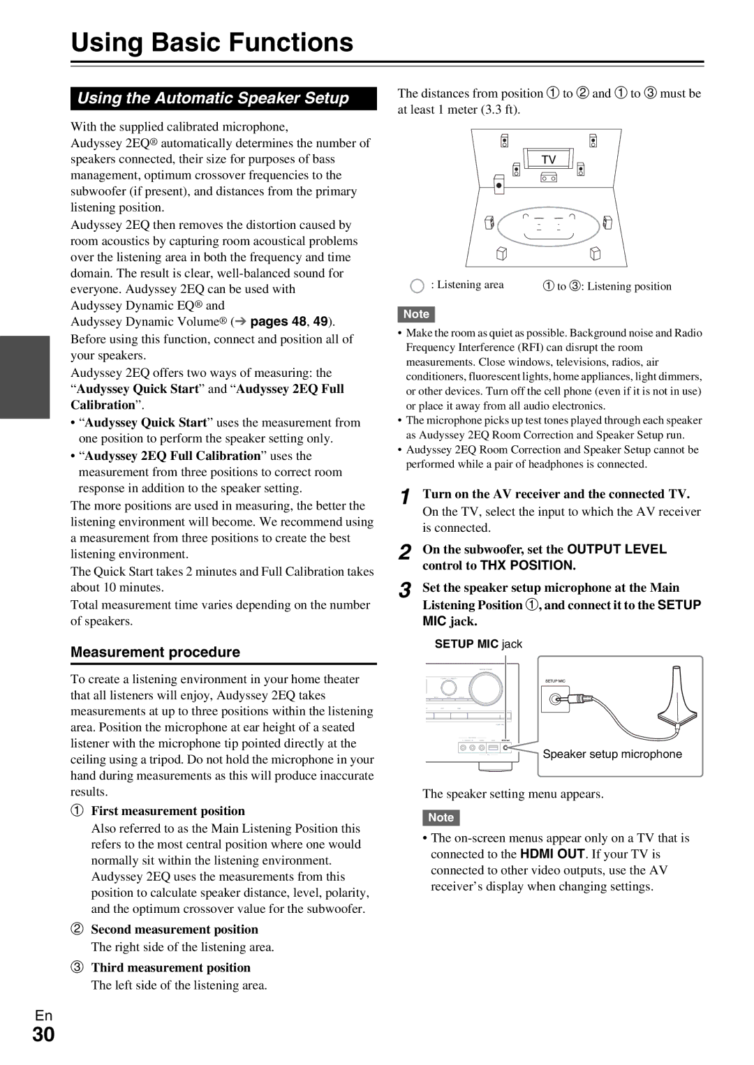 Onkyo HT-R990 instruction manual Using Basic Functions, Using the Automatic Speaker Setup, Measurement procedure 