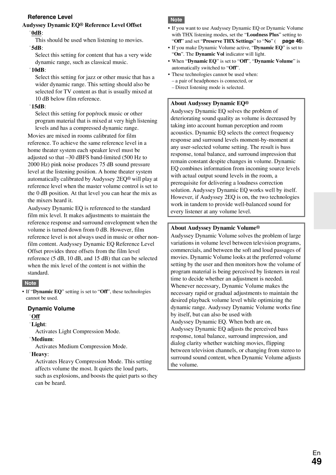 Onkyo HT-R990 instruction manual Reference Level, Dynamic Volume 