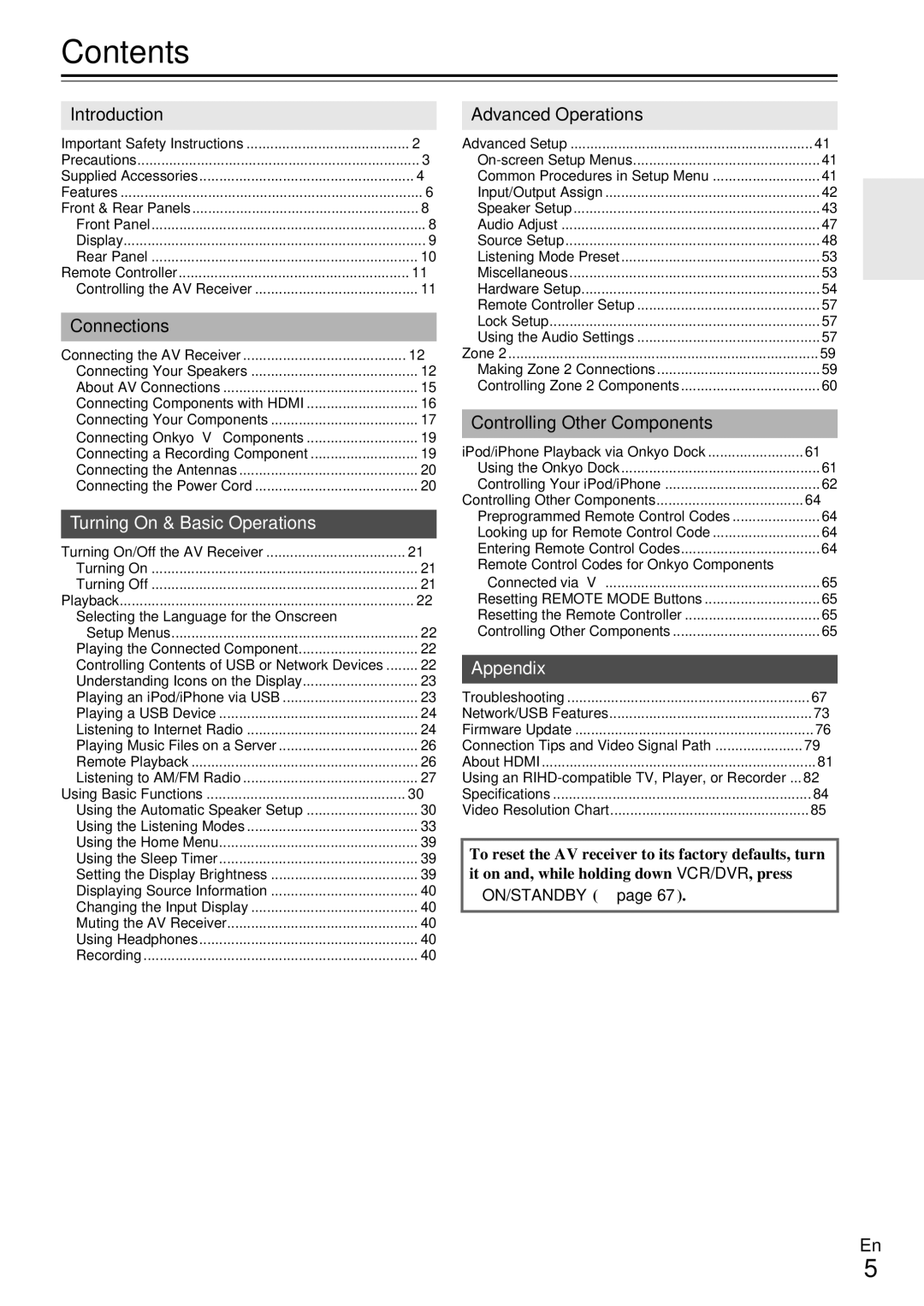 Onkyo HT-R990 instruction manual Contents 