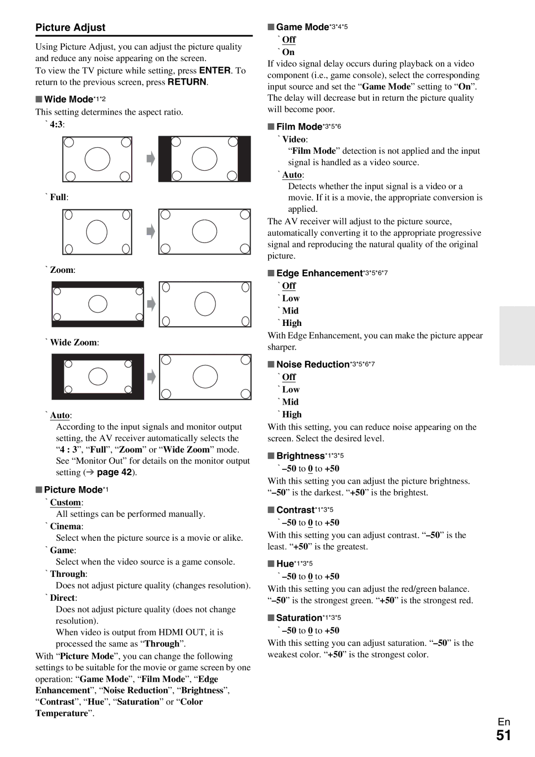 Onkyo HT-R990 instruction manual Picture Adjust 