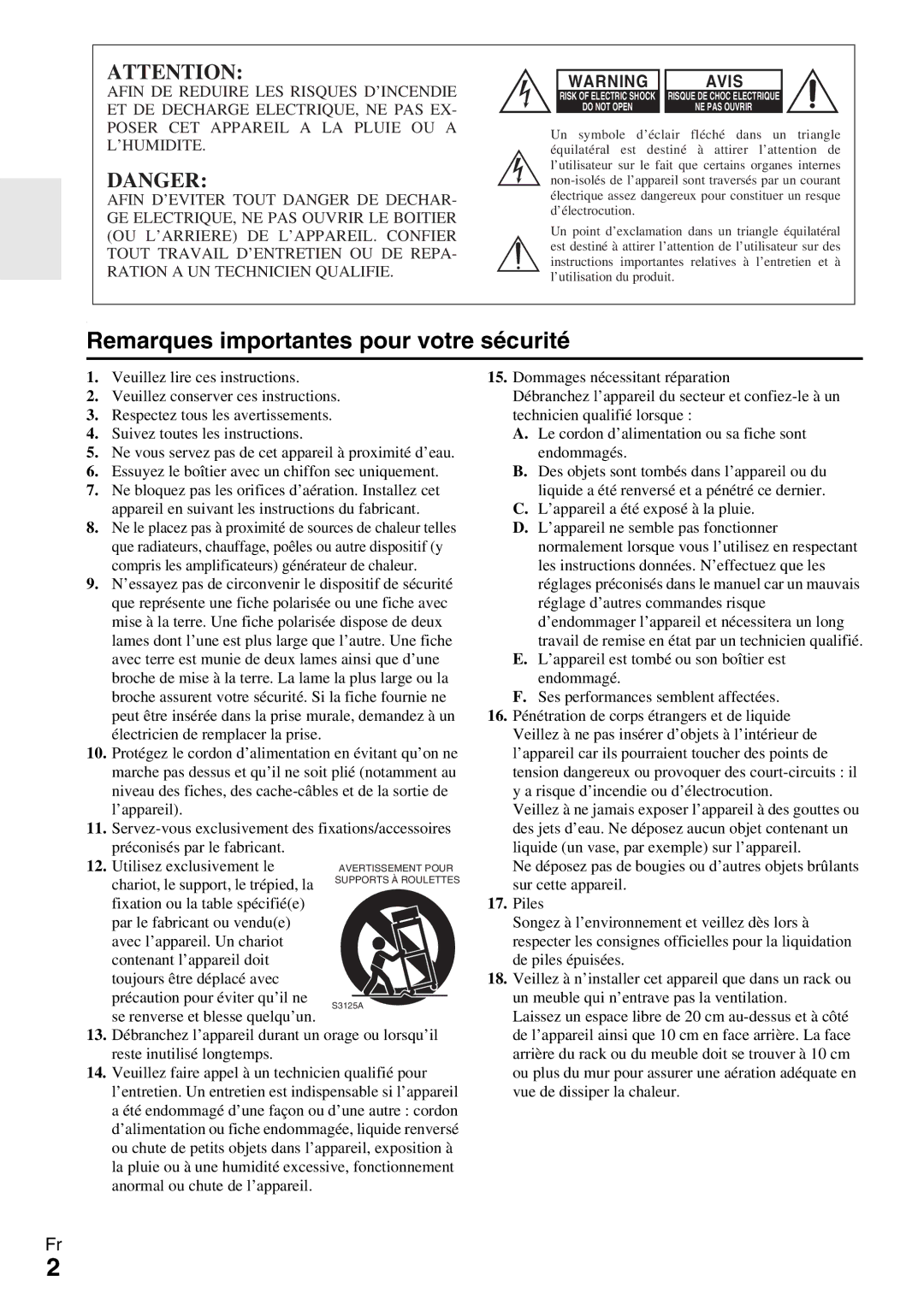 Onkyo HT-R990 instruction manual Remarques importantes pour votre sécurité 