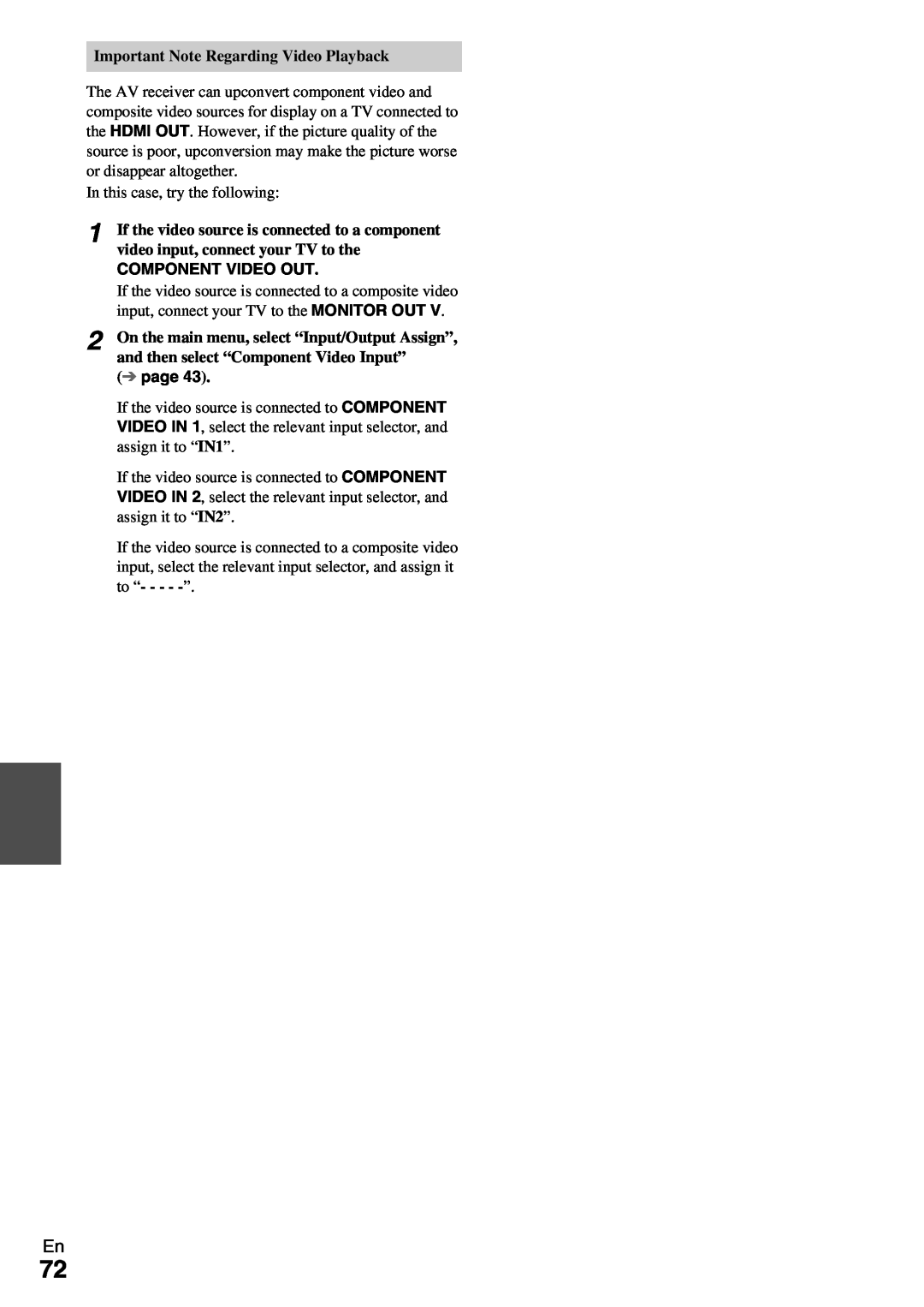 Onkyo HT-R990 instruction manual Important Note Regarding Video Playback, Component Video Out, page 
