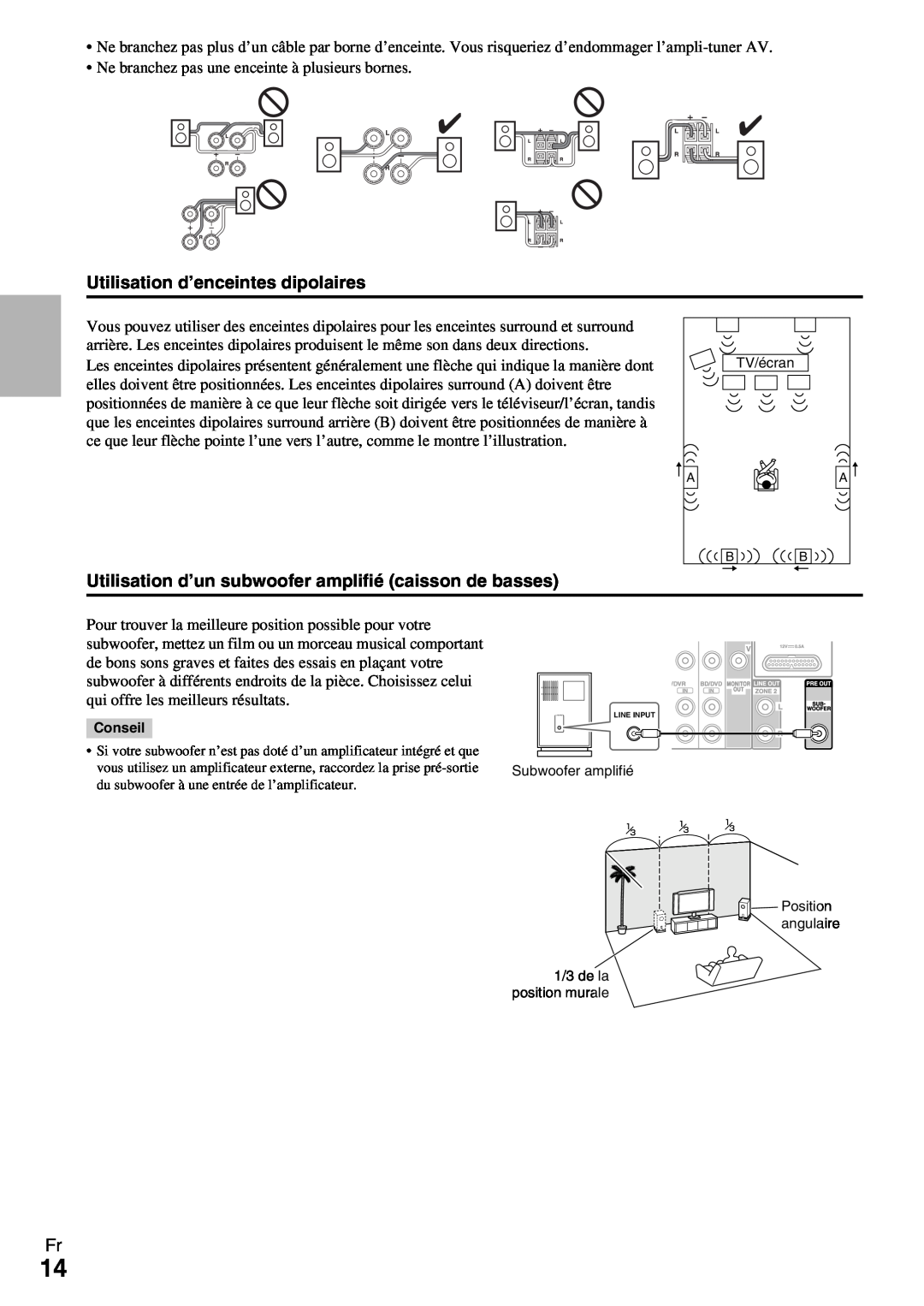 Onkyo HT-R990 instruction manual Utilisation d’enceintes dipolaires 