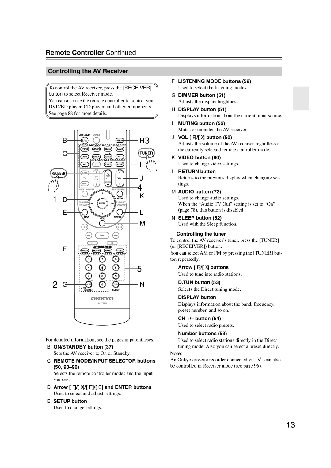 Onkyo HT-RC160 instruction manual Remote Controller, Controlling the AV Receiver 