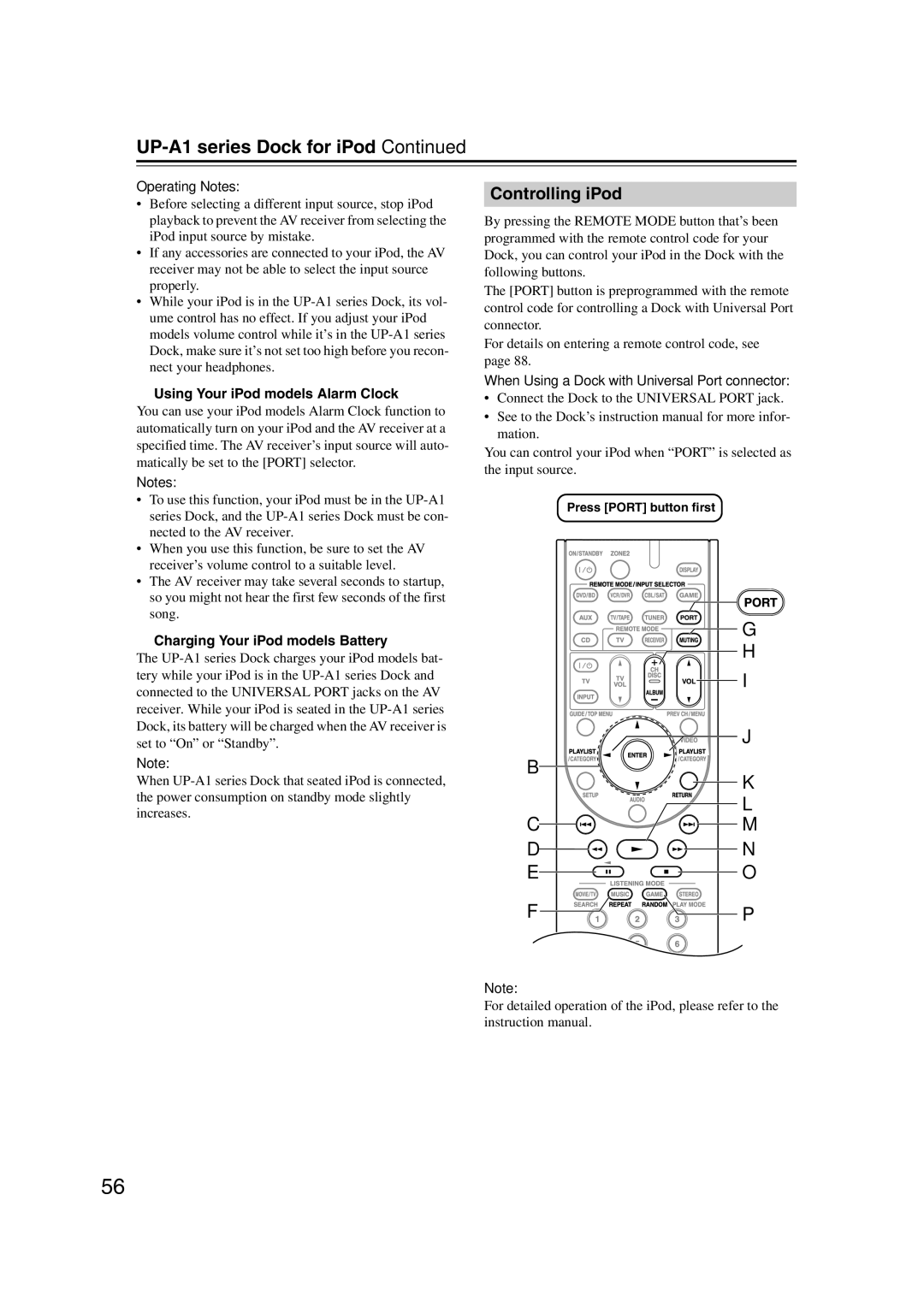 Onkyo HT-RC160 instruction manual UP-A1 series Dock for iPod, Controlling iPod, Using Your iPod models Alarm Clock 