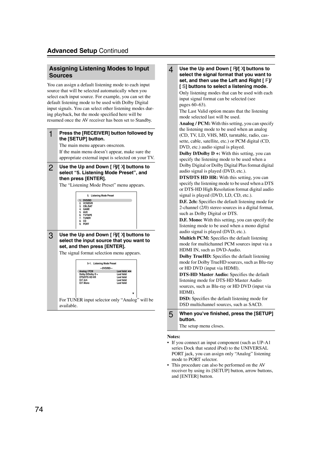 Onkyo HT-RC160 instruction manual Assigning Listening Modes to Input Sources, Listening Mode Preset menu appears 