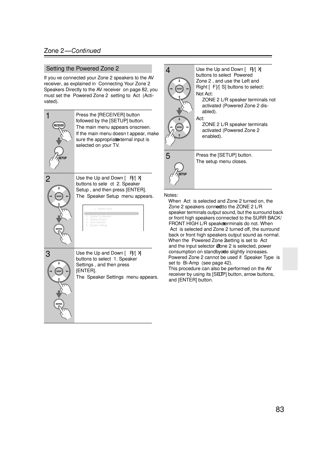 Onkyo HT-RC160 instruction manual Setting the Powered Zone, Use the Up and Down q/ w, Buttons to select Powered 