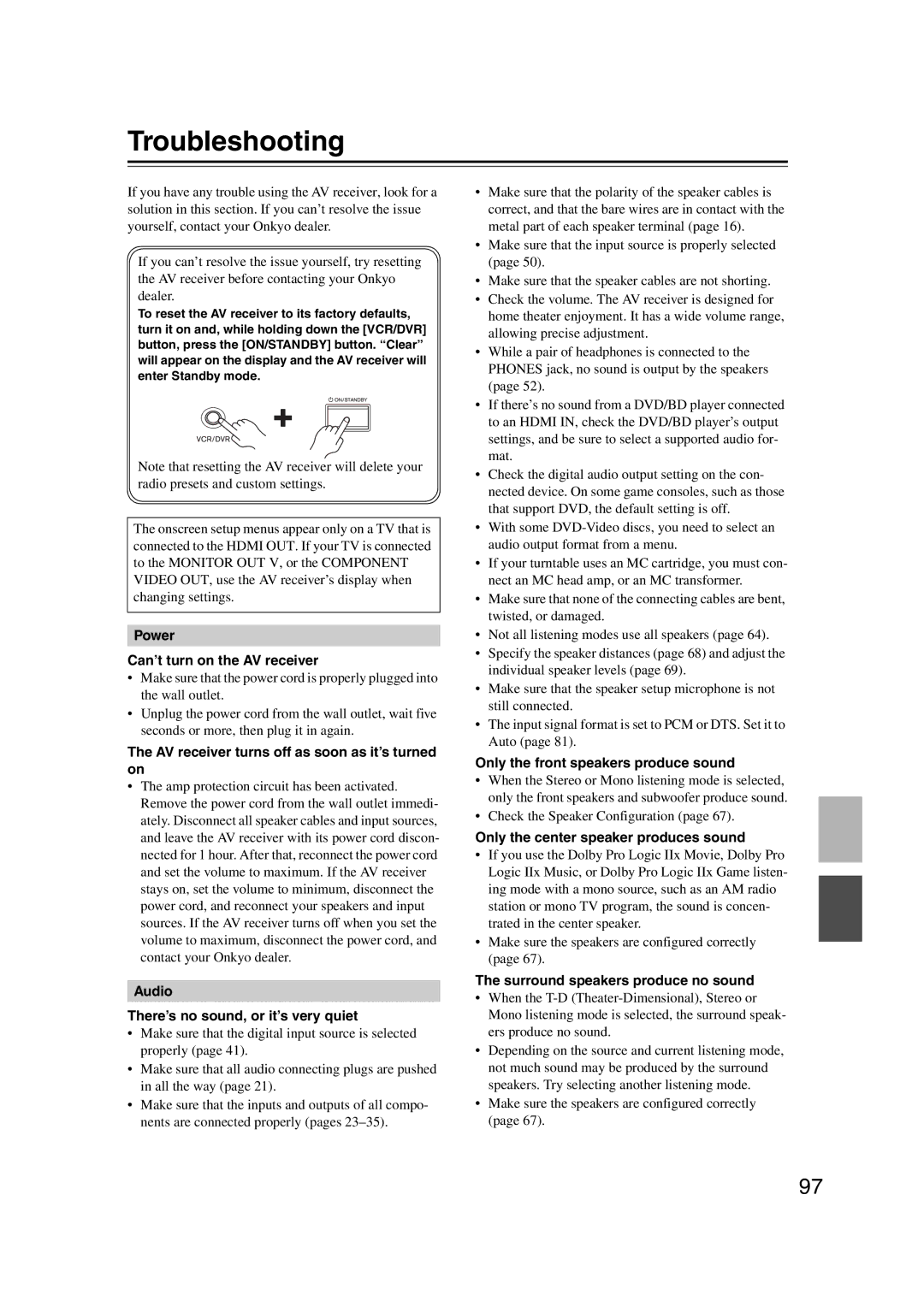 Onkyo HT-RC160 instruction manual Troubleshooting 