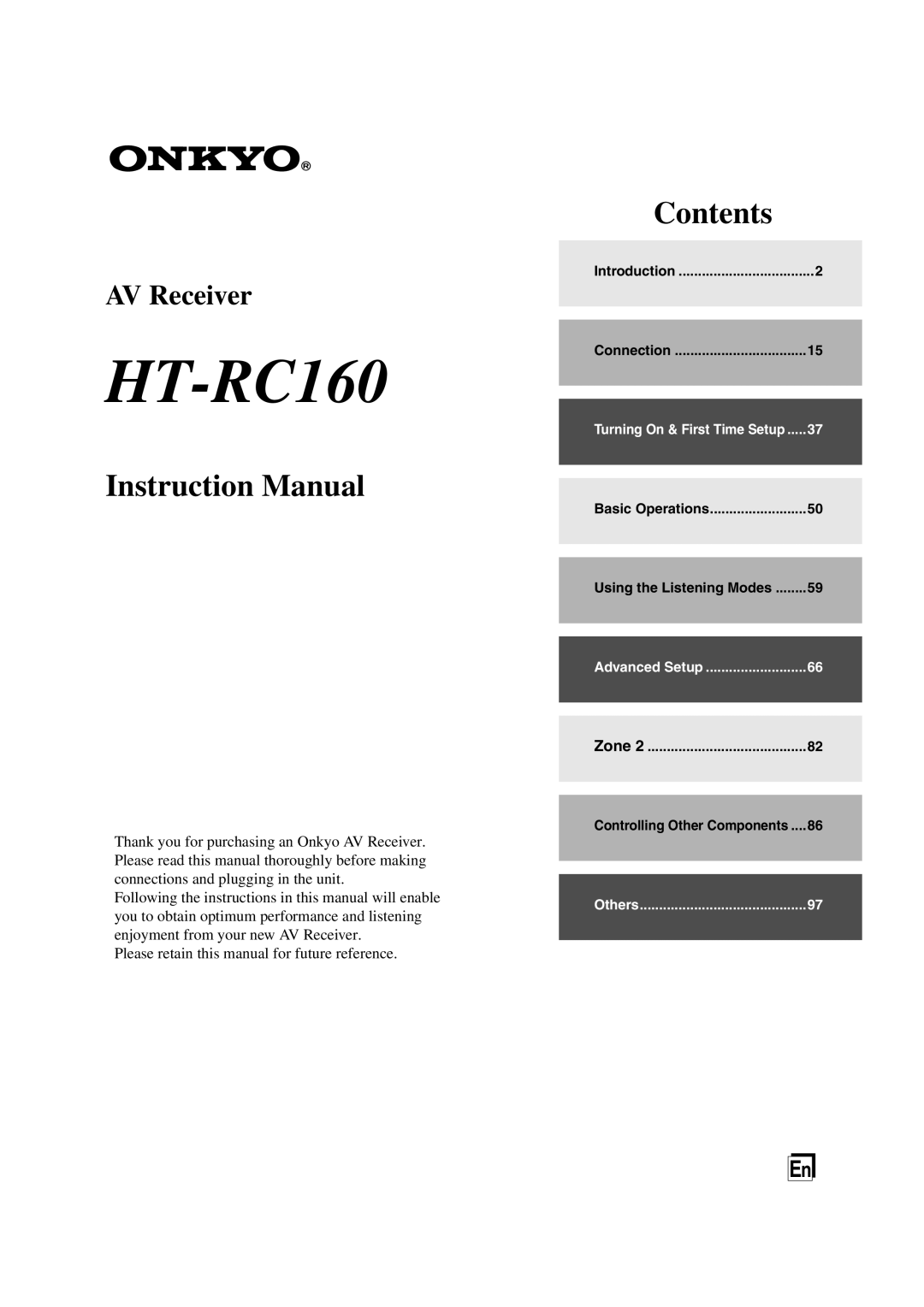 Onkyo HT-RC160 instruction manual Instruction Manual, Contents, AV Receiver 