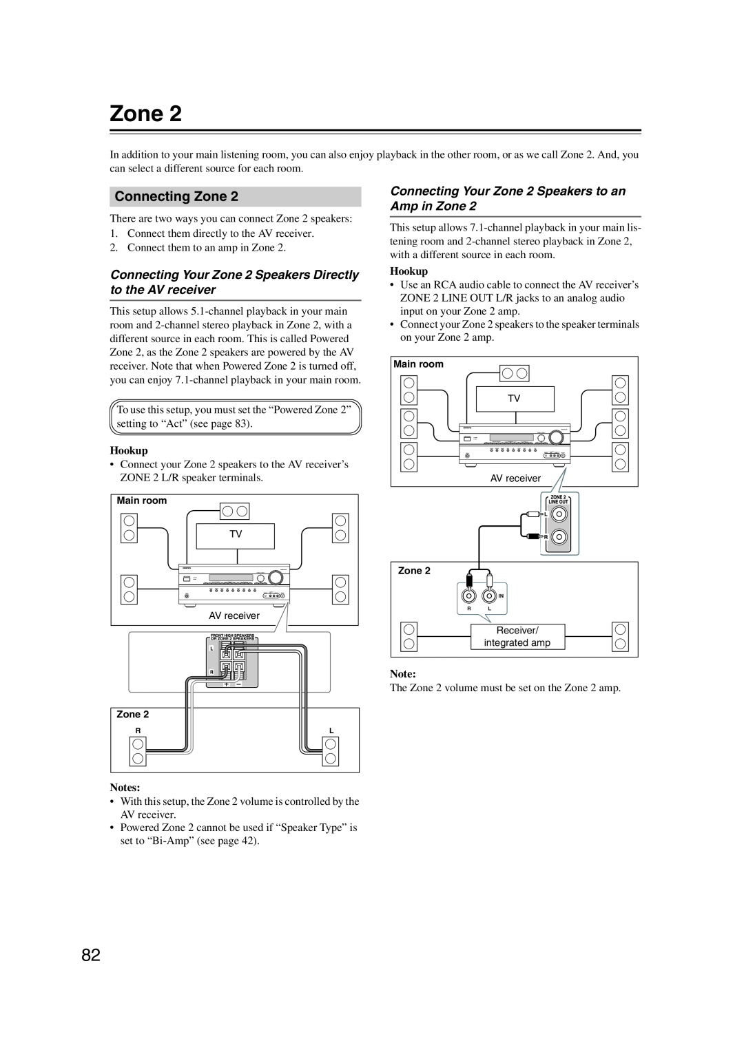 Onkyo HT-RC160 instruction manual Connecting Zone, Connecting Your Zone 2 Speakers to an Amp in Zone, Hookup, Notes 