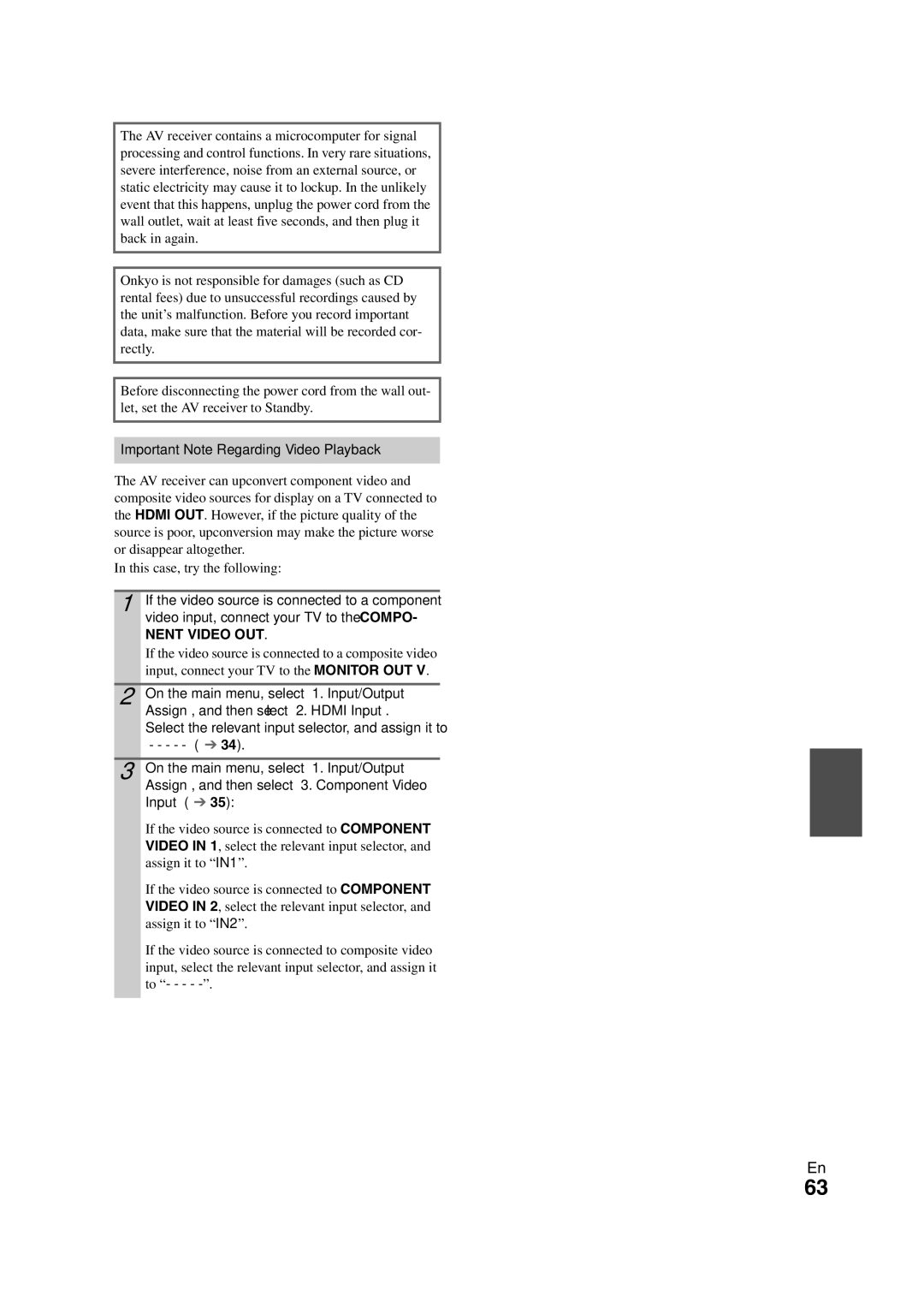 Onkyo HT-RC260 instruction manual Important Note Regarding Video Playback, Nent Video OUT 