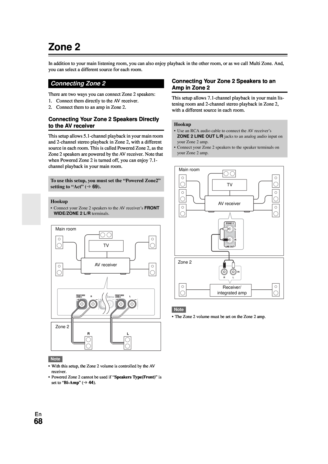 Onkyo HT-RC270 instruction manual Connecting Zone, Connecting Your Zone 2 Speakers to an Amp in Zone 